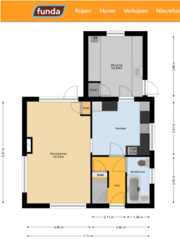 De plattegrond zoals hij in de woningadvertentie staat.